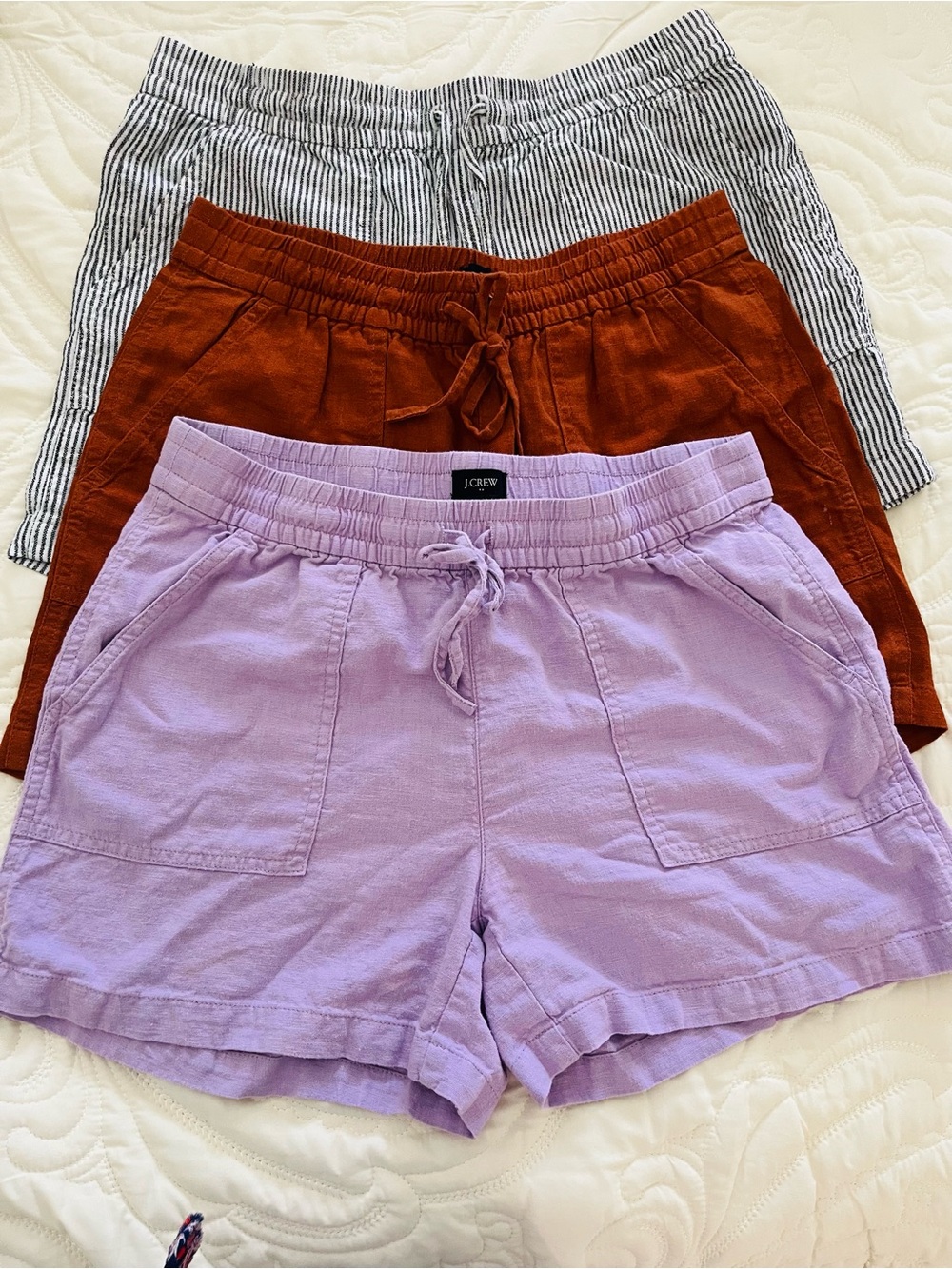 J. Crew bundle Lilac, brown and stripes Drawstring Linen-Blend Shorts